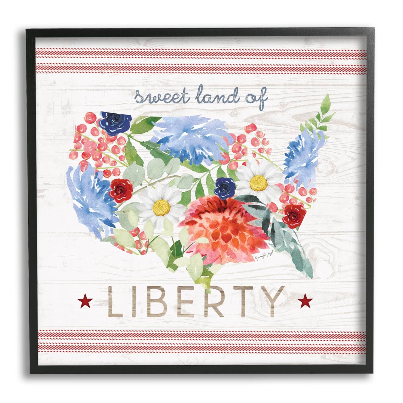 Stupell Industries Sweet Land Of Liberty Floral USA Framed Giclee Art